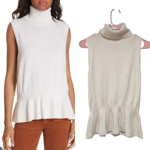 Veronica Beard Turtleneck Sleeveless Cashmere Sweater White Size S Peplum Hem